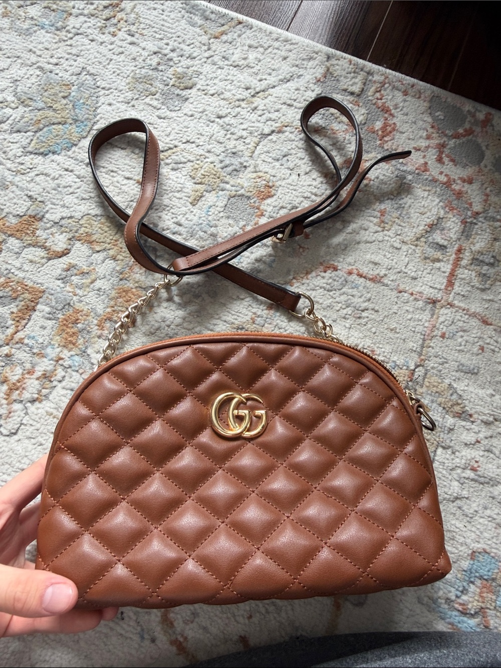 COPY- GG Brown Quilted Leather GG Crossbody
